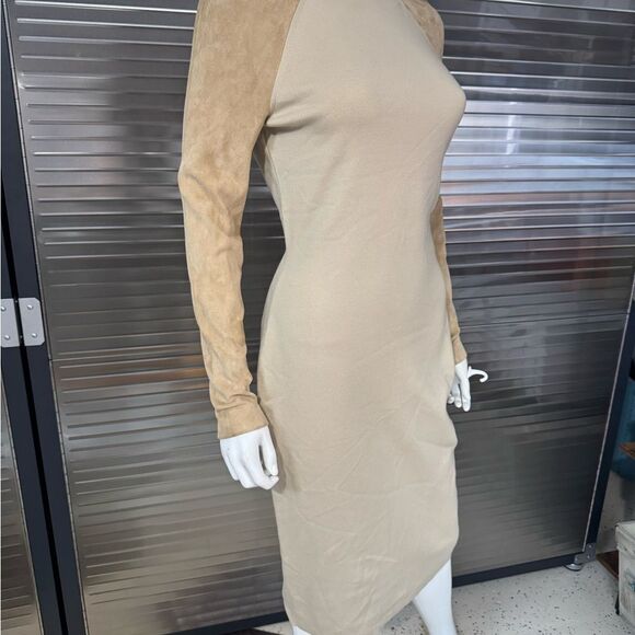 Ralph Lauren Purple Label Wool Beige Long Sleeve Suede Dress NWT Small - Picture 3 of 12